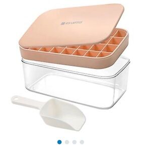 Silicone Square Ice Cube Tray (32pcs) 1” Cubes Plastic Storage Box and Scoop EUC